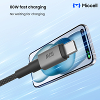 Cable de Carga Rápida USB-C a USB-C Miccell, Resistente, con 60W de Potencia y Transferencia de Datos de 480Mbps para iPhone, Android, Laptop y Computadora