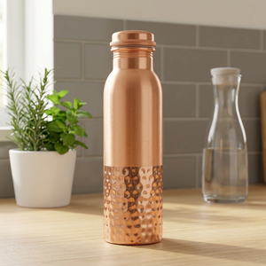 Bouteille d'eau en cuivre avec design martelé, gourde de voyage portable, style chinois traditionnel, couvercles inclus - Product Image 6