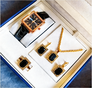 2025 Set de Montre <span class=keywords><strong>Femme</strong></span> Vintage Carrée à Aiguilles Quartz et Bijoux Strass – Coffret Cadeau de Produits Chrétiens (5 Pièces) - Product Image 2