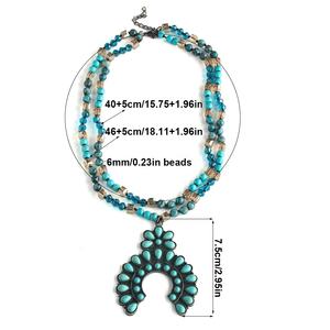 JH Fashion Western Ethnischer Bohemian Schmuck 2-lagige 6mm Türkis Naturstein Handgefertigte Halskette mit Blumenanhänger - Product Image 6