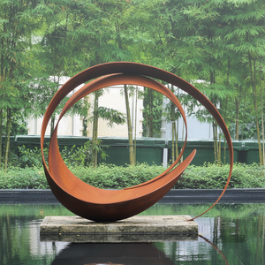 Scultura Moderna per Laghetto da Giardino in Acciaio Corten Effetto Ruggine, Anello Artistico Astratto, Elemento Decorativo per Paesaggi Acquatici Esterni - Product Image 6
