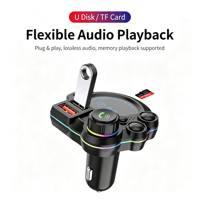 Chargeur de voiture P22 BT 5.3, avec double USB PD / Récepteur FM, 7 effets d'éclairage RVB, transmetteur téléphonique, lecture de musique via carte TF/clé USB