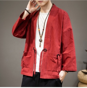 Wholesale Custom 2024 New Japan Style Spring Autumn Cool Fashion <strong>Red</strong> Kimono Mens <strong>Jacket</strong> - Product Image 3