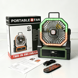 Ventilatore da Campeggio Portatile con Luce LED RGB, Telecomando, Ricaricabile, Lanterna per Tenda, Ventilatore da Esterno per Campeggio, Pesca, Emergenze - Product Image 1