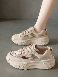 Baskets décontractées d'extérieur pour femme, en cuir kaki, respirantes, à enfiler, avec plateforme compensée épaisse, idéales pour les vacances - Product Image 5
