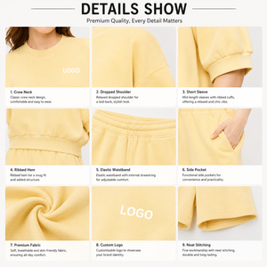 Ensemble de survêtement décontracté 2 pièces surdimensionné pour femme avec logo personnalisé, manches courtes, vente en gros, fabricant - Product Image 2