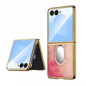 เคสโทรศัพท์แบบมีขาตั้งเคลือบเงาพร้อมฟิล์มกันรอยเลนส์ สำหรับ Samsung Z Flip และ Huawei/OPPO ขายส่ง - Product Image 1