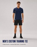 Kaos Latihan Cepat Kering Custom Contrast Panel Pria V-neck Lengan Pendek Olahraga Sepak Bola Gym Workout Tim Training