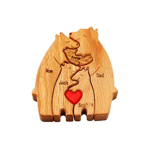 Houten Gepersonaliseerde Beer Familie Thema Kunst Puzzel Diy Familienaam Puzzel Desktop Ornament Home Deco Aangepast Cadeau Voor Familie