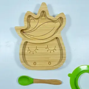 Wholesale Eco-friendly Suction Cop Bamboo Unicorn Plate and Spoon Set for Toddlers