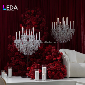 LEDA Chandelier en cristal transparent de haute qualité pour mariage et maison, centre de table, prismes suspendus, porte-bougie en cristal pour événements à domicile - Product Image 1