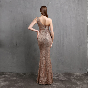 Vestido de festa feminino sonho fadas mulheres longo festa vestido de noite sexy um ombro dourado lantejoulas vestidos de festa formais - Product Image 2