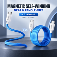Câble USB-C vers USB-C magnétique à enroulement automatique 240W PD3.1 E-Marker en nylon tressé anti-emmêlement 1M Vente en gros