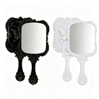 Miroir de maquillage portable Butterfly Travel, miroir de vanité noir avec poignée, logo personnalisé, vente en gros, en vrac