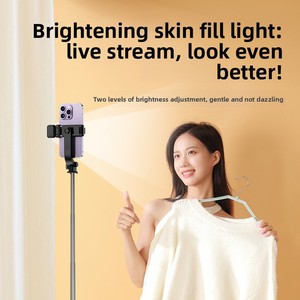Perche à <span class=keywords><strong>selfie</strong></span> longue en acier inoxydable avec lumière de beauté et mini support rotatif pour trépied de photographie intelligent – Vente en gros - Product Image 3