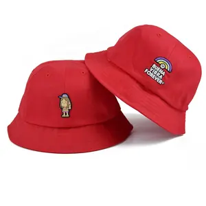 Topi Musim Panas Kustom 2021 Wanita Trendi Nama Merek Topi Musim Dingin Kain Terry Handuk Topi Ember Merah Muda Dewasa dengan Logo