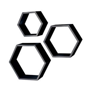 مجموعة من 3 رفوف خشبية سداسية الشكل للزاوية، رف عائم أحادي المستوى للتخزين المنزلي في المطبخ وغرفة المعيشة، مثبت بالمعدن - Product Image 1