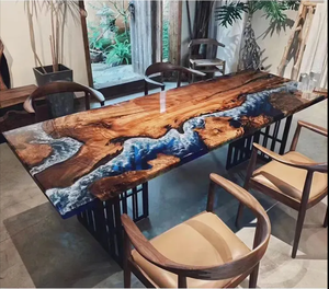 Artistic Versatile Modern Epoxy Resin <b>Dining</b> Table Luxury Home Hotel Use Durable Stable Metal Legs - Product Image 2