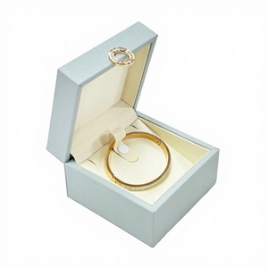 Light Blue PU Leather <b>Bracelet</b> <b>Gift</b> <b>Box</b> Flip Top Jewelry <b>Box</b> with Crystal Clasp Bangle Storage Packaging - Product Image 4
