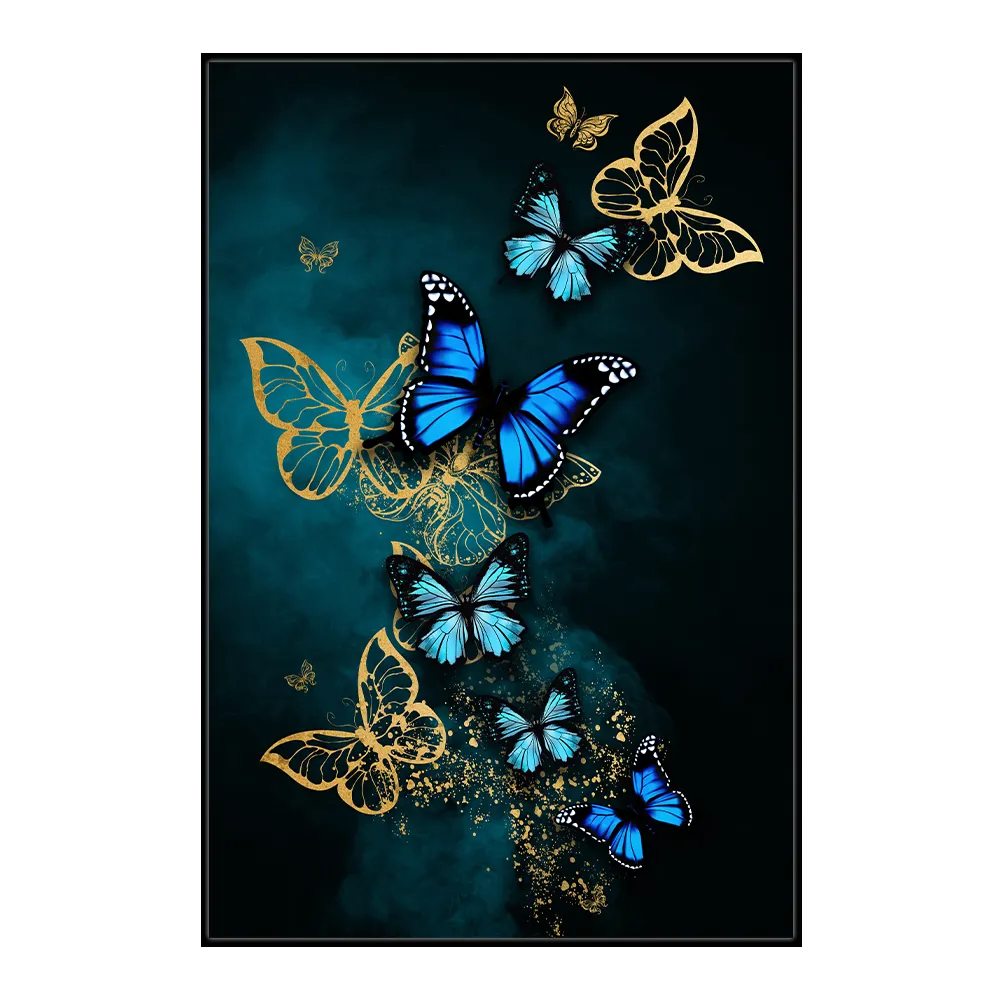 Framed Print Art Modern Abstract Butterfly Animal Prints Decorative Wall Art HD Crystal Porcelain Painting With Aluminum Frame