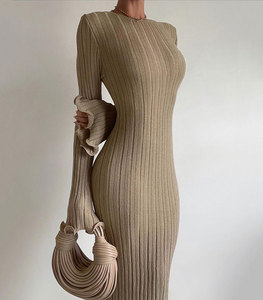 Abito lungo lavorato a <span class=keywords><strong>maglia</strong></span> Sexy per le donne maniche svasate senza schienale Ruffles Slim Maxi abiti Vestidos autunno Beach Vacation Robe - Product Image 1