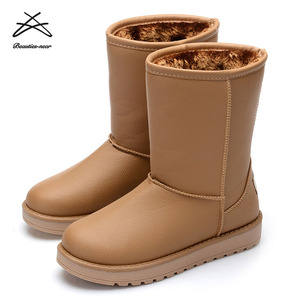 Fashion Furry <strong>Women</strong> Warm Classic Pu <strong>Patent</strong> Leather Soft Flat Outsole Long Straight Waterproof Winter Plush Furry Snow <strong>Boots</strong> - Product Image 6