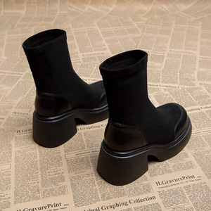 Nuevas Botas de Plataforma de PU Negras de Diseño para Mujer, con Aumento de Altura, de Media Caña, Impermeables, con Cremallera, Tacón de Cuña y Plataforma, de Goma, para Otoño - Product Image 3