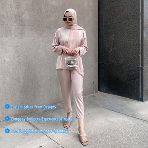 Modest Islamic Prayer Clothing Ramadan O Neck Long Sleeves <strong>Tunic</strong> + Pants <strong>Jersey</strong> Elegant Dubai Arab Femme Muslim Two Piece Sets - Product Image 1