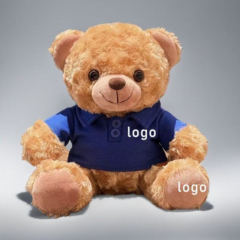 polo bleu-ours marron