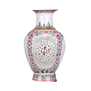 Cheap Wholesale Vintage Ceramic Pottery Blue and White Hollow Out China Vase for Decoration home decors ceramics vases