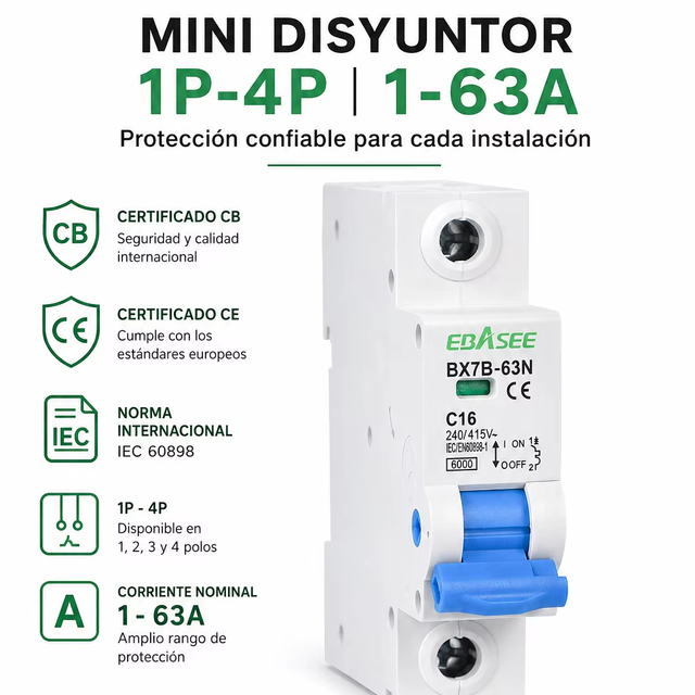 Miniature Circuit Breaker BCD Curve C 6000 Breaking Capacity PA66 Material Rail Mounting 240/415V~ 50/60 Hz