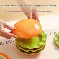 Service de vaisselle jetable créatif à thème dessin animé pour la salle à manger domestique - Comprend un plat à os pour hamburger, un saladier et une assiette à dessert