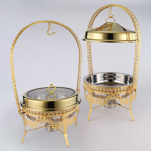 Chafing Dish de Lujo de Acero Inoxidable Dorado de Gran Capacidad (9L) con Tapa Colgante, Calentado con Alcohol, <span class=keywords><strong>para</strong></span> Hoteles, Restaurantes, Salones de Banquetes y Catering - Product Image 1