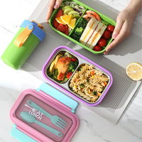 Boîte à bento simple en acier inoxydable 304, compartimentée, avec fourchette et cuillère, compatible micro-ondes et pratique
