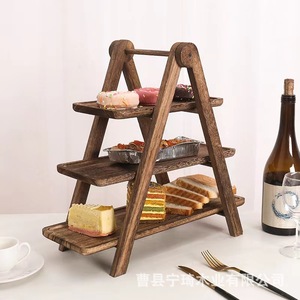 Wooden three-tier vegetable <b>rack</b>, fruit cake and pastry <b>plate</b> storage <b>rack</b>, creative tray food display <b>rack</b> - Product Image 2