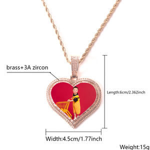 Vente chaude bricolage mémoire <span class=keywords><strong>photos</strong></span> personnalisé double couche amour mâle et femelle couple pendentif zircon hip hop photo collier - Product Image 5