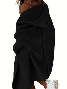 Cardigan uni pour <span class=keywords><strong>femme</strong></span>, sweat à capuche <span class=keywords><strong>long</strong></span>, doux et ample, pull tricoté tendance et décontracté - Product Image 4