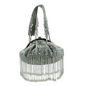 Wholesale Luxury Handmade <b>Silver</b> Beaded Fringe Evening <b>Bag</b> Pearl Tassel Bridal Handbag Wedding Party Purse OEM ODM - Product Image 1