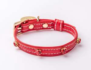 Rojo italiano con cristales de corazón cuero genuino ajustable oro Hardware elegante Collar para mascotas regalo para perro - Product Image 4