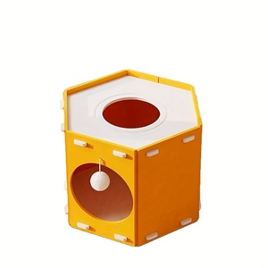 Lit grattoir pour chat en feutre à 2 niveaux avec boule suspendue, sans perte de poils, durable, bleu et jaune, mobilier pour chat d'intérieur, montage facile - Product Image 1