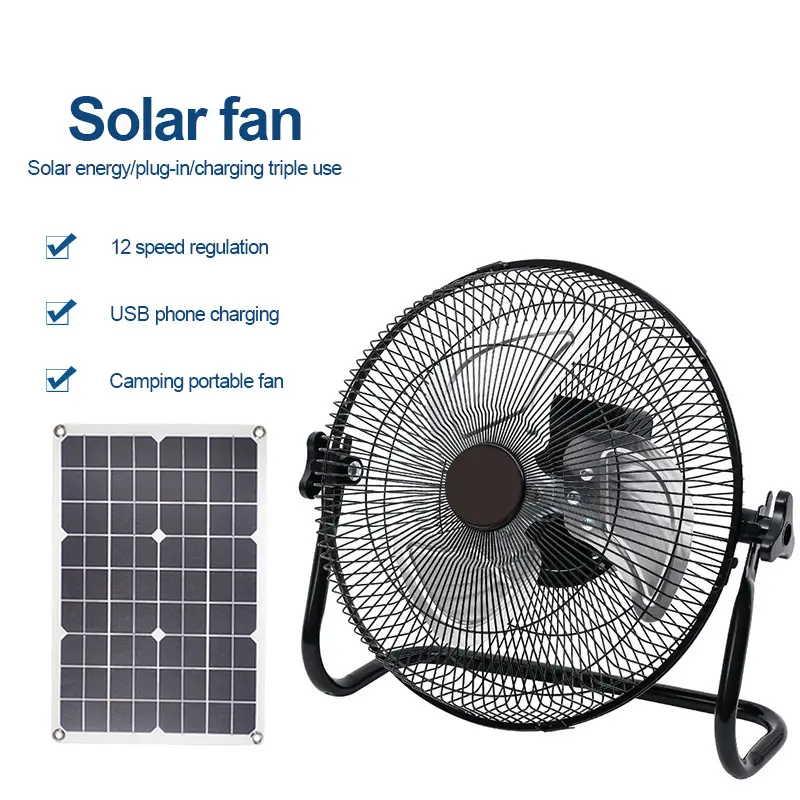 12000MAH Outdoor Solar fan 12-speed adjustable USB charging portable rechargeable camping fan with solar panels
