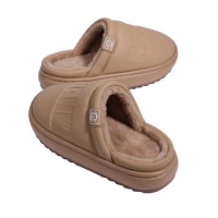 Pantoufles mules Paul Frank en cuir PU matelassé pour femme, doublées en peluche, à bout fermé, chaudes pour l'hiver, chaussures d'intérieur à semelle épaisse