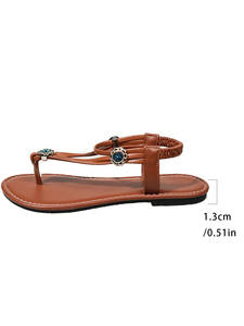 Nuovi Arrivi: <span class=keywords><strong>Sandali</strong></span> Piatti Boho con Cinturino a T e Pietre Preziose per Donna, Ideali per l'Estate e la Spiaggia - Product Image 5
