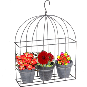 Wholesale Outdoor Garden Metal Wire Birdcage Design <strong>Plant</strong> Flower <strong>Pot</strong> Stand <strong>with</strong> Wall Hanging <strong>Hook</strong> - Product Image 1