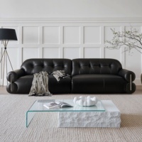 Canapé modulaire 3 places Zayshine en cuir noir, style Bauhaus italien moderne, en forme de I, pour salon, appartement, villa, hôtel