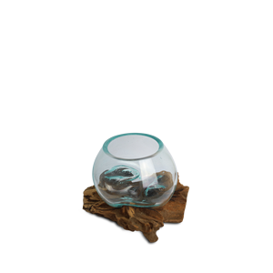 Mesa de Salón Tradicional Hecha a Mano de Madera de Gamal y Vidrio de 12 CM con Tazón Ovalado de Vidrio y Combinación de Madera de Gamal - Product Image 3