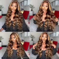 Perruque synthétique à dentelle frontale KEMY HAIR 13*4 HD résistante à la chaleur, mèches mélangées, vague lâche, pré-épilée pour femmes noires