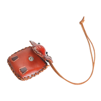 Porte-clés mini pochette éléphant mignon en cuir fait main, breloque de sac animal, pendentif décoratif artisanal pour rétroviseur de voiture, cadeau promotionnel