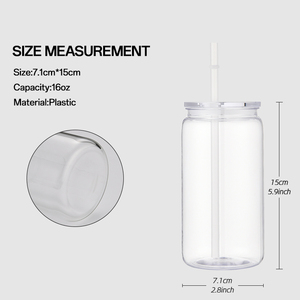 Usa Warehouse Eco-friendly Water Bottle 16oz Reusable <strong>Plastic</strong> <strong>Mason</strong> Tumble <strong>clear</strong> Acrylic Cup With Straw And Lid For Party - Product Image 2