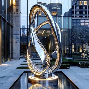 Sculpture moderne abstraite en spirale en acier inoxydable pour aménagement paysager de villa, grande statue d'art en métal poli pour extérieur avec boule miroir - Product Image 5